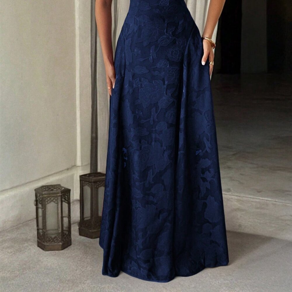 Navy Blue Elegant Lace-Up Women's Lace Dress - Picture 3 of 7